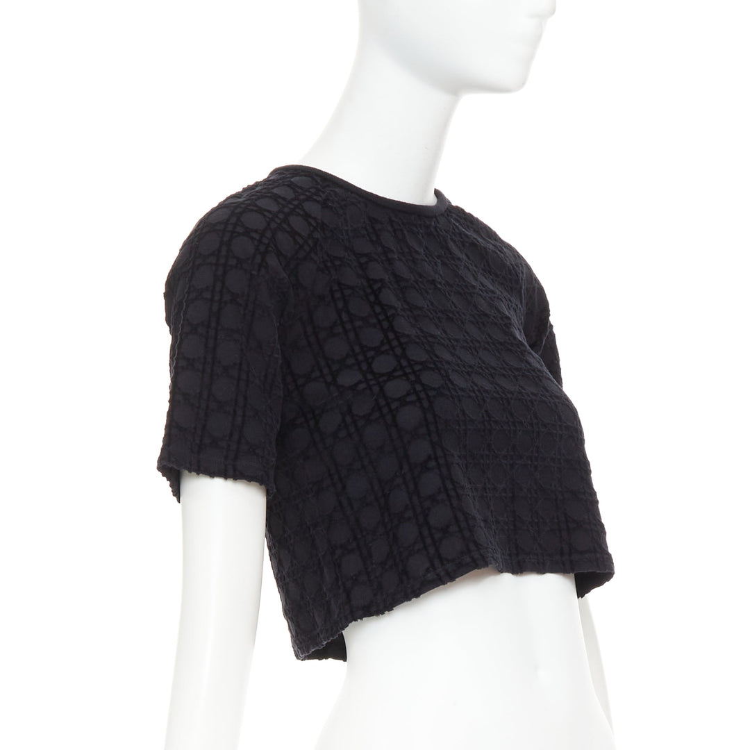 CHRISTIAN DIOR KIDS Diorissimo black cannage velvet cotton crop top 10Yrs XS