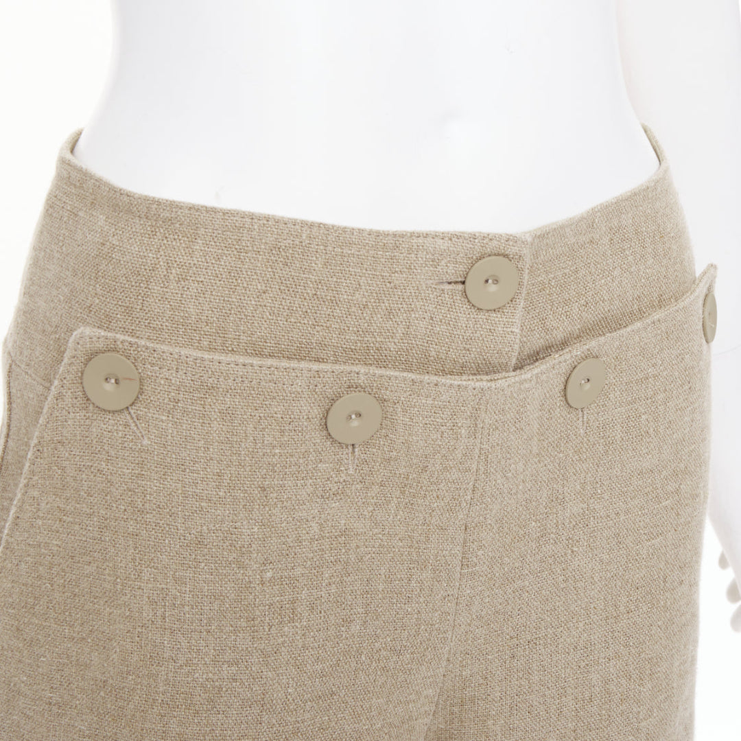 MAX MARA Sfalata beige linen button tab waist wide leg crop sailor pants IT38 XS