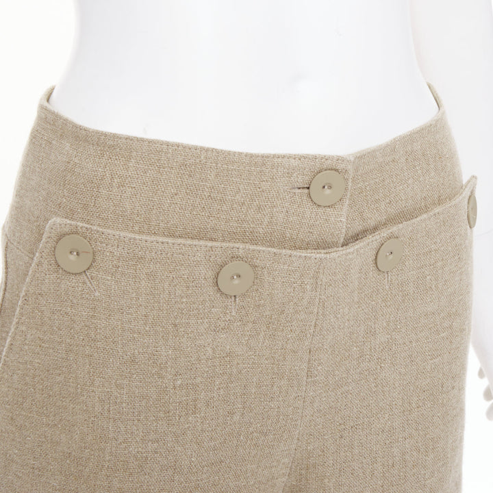 MAX MARA Sfalata beige linen button tab waist wide leg crop sailor pants IT38 XS