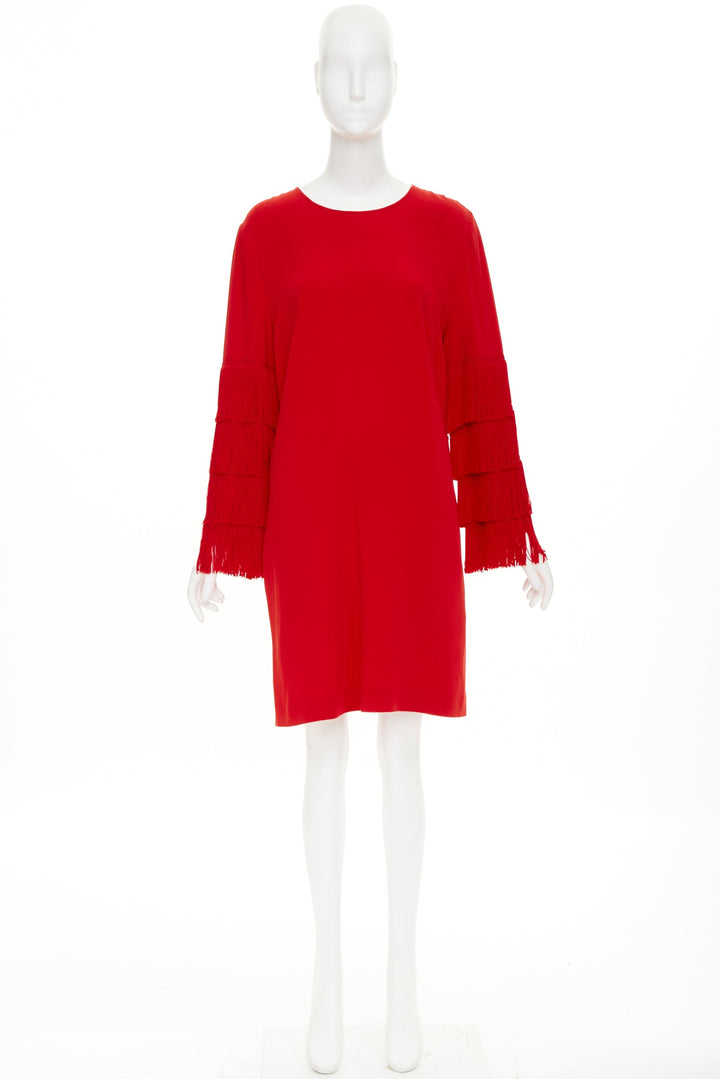 STELLA MCCARTNEY 2017 Ren Ren Tiered Fringe Sleeve Cady shift dress IT38 XS