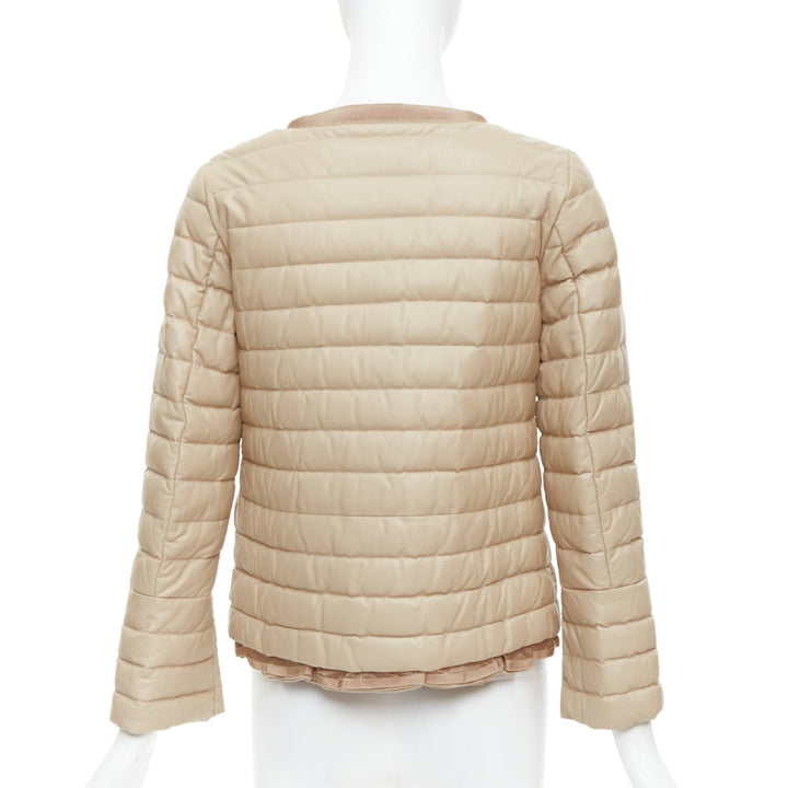 MONCLER beige lambskin leather goose down lightweight  padded puffer Sz1