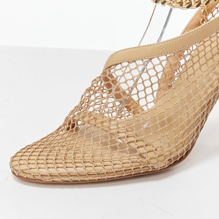 BOTTEGA VENETA Runway Daniel Lee beige fishnet gold chain high heel EU39