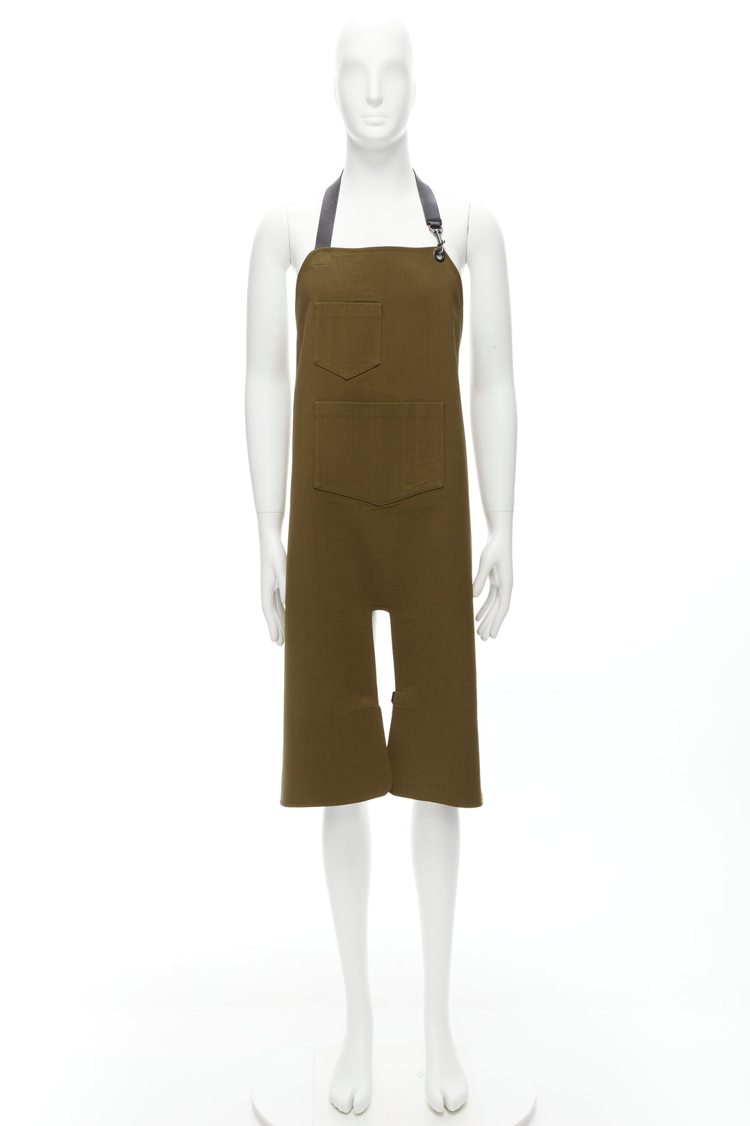 BALENCIAGA Demna khaki brown backless harness leather buckle apron dungaree