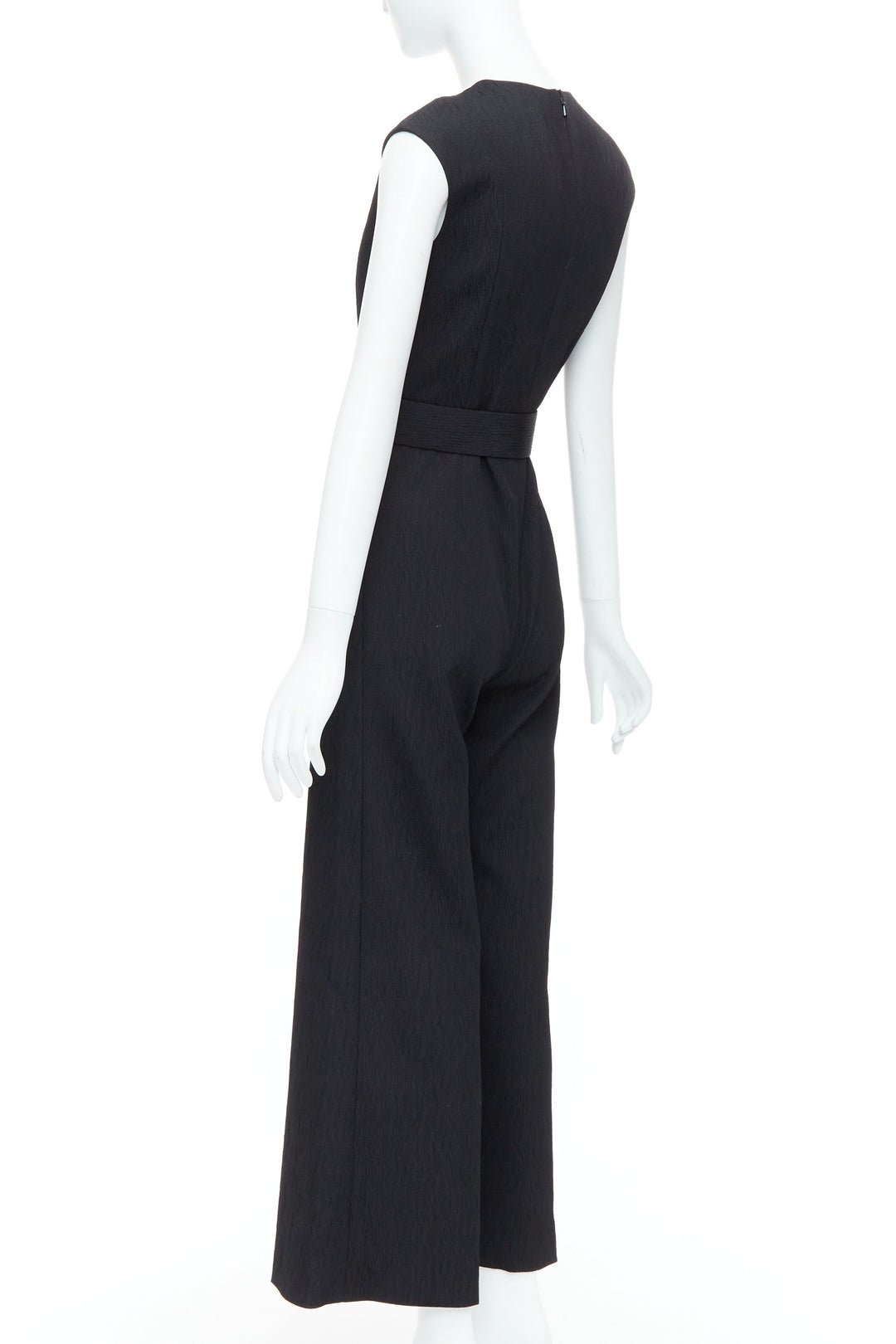 EMILIA WICKSTEAD black cloque crew neck cropped belted jumpsuit UK8 S