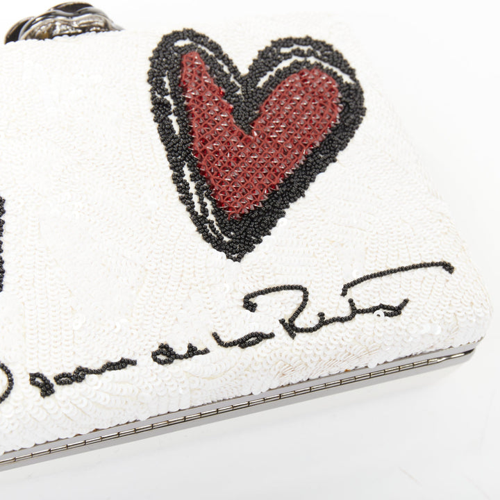 OSCAR DE LA RENTA 2018 Rogan sequin heart embroidered leather box evening clutch