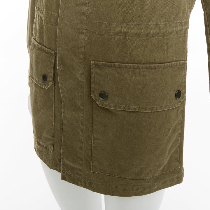 SAINT LAURENT 2015 army green cotton linen pocketed military jacket FR34 S