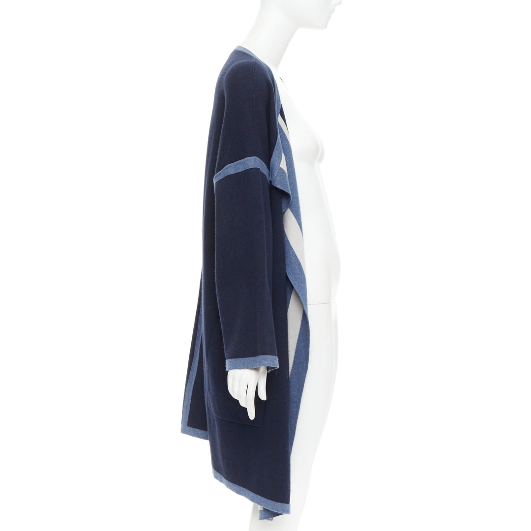 CHLOE navy ocean blue cotton silk cashmere striped cardigan coat XS