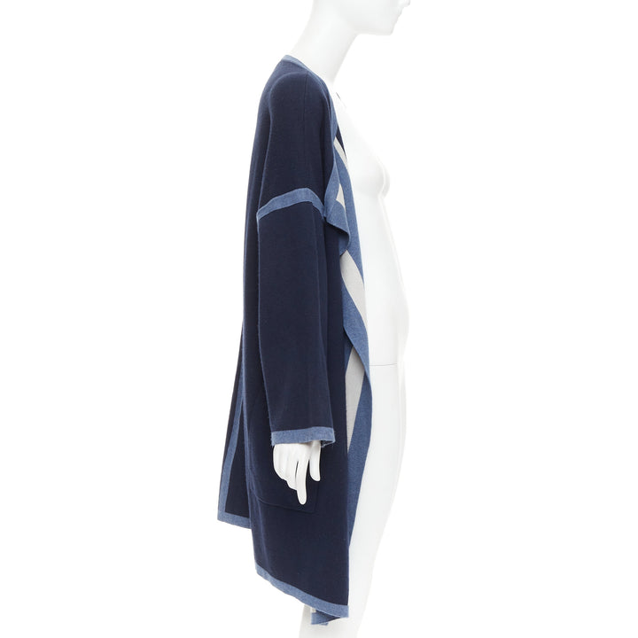 CHLOE navy ocean blue cotton silk cashmere striped cardigan coat XS