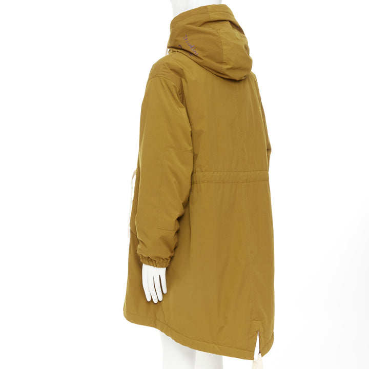 ACNE STUDIOS Oil Yellow Ozzy nylon drawstrings plaid hood fishtail parka FR48 M