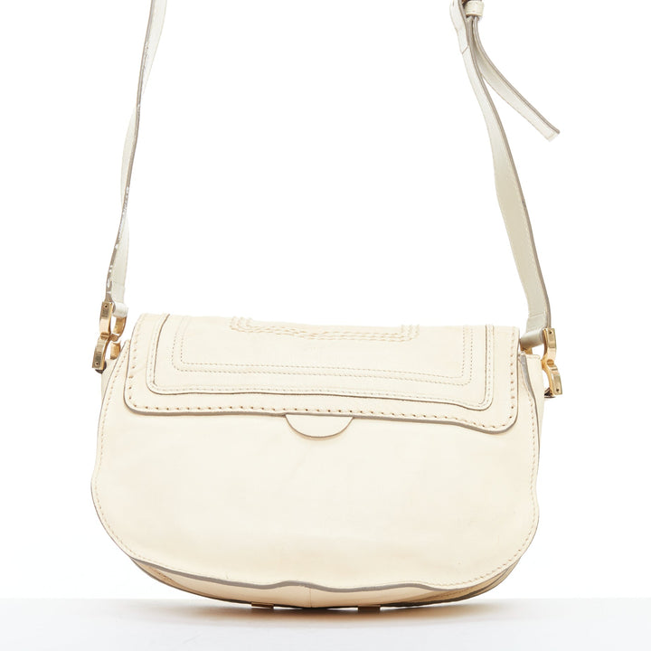 CHLOE Marcie Lock beige leather gold hardware half saddle crossbody bag