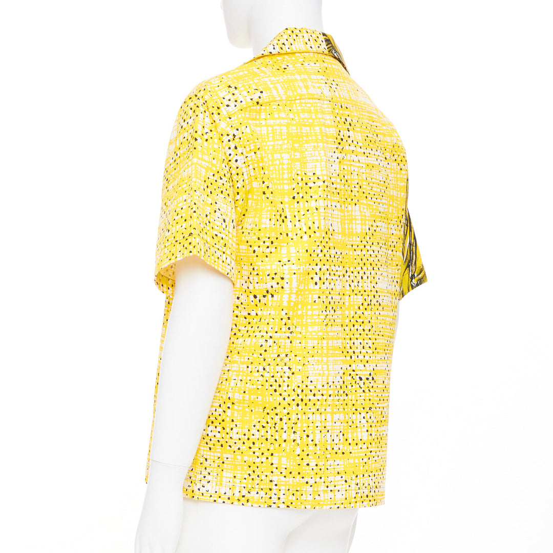 PRADA 2021 Runway Double Match Bananas Tweed yellow cotton bowling shirt S