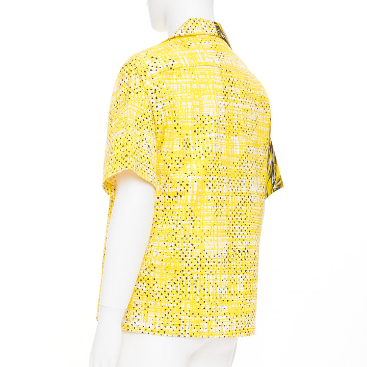 PRADA 2021 Runway Double Match Bananas Tweed yellow cotton bowling shirt S