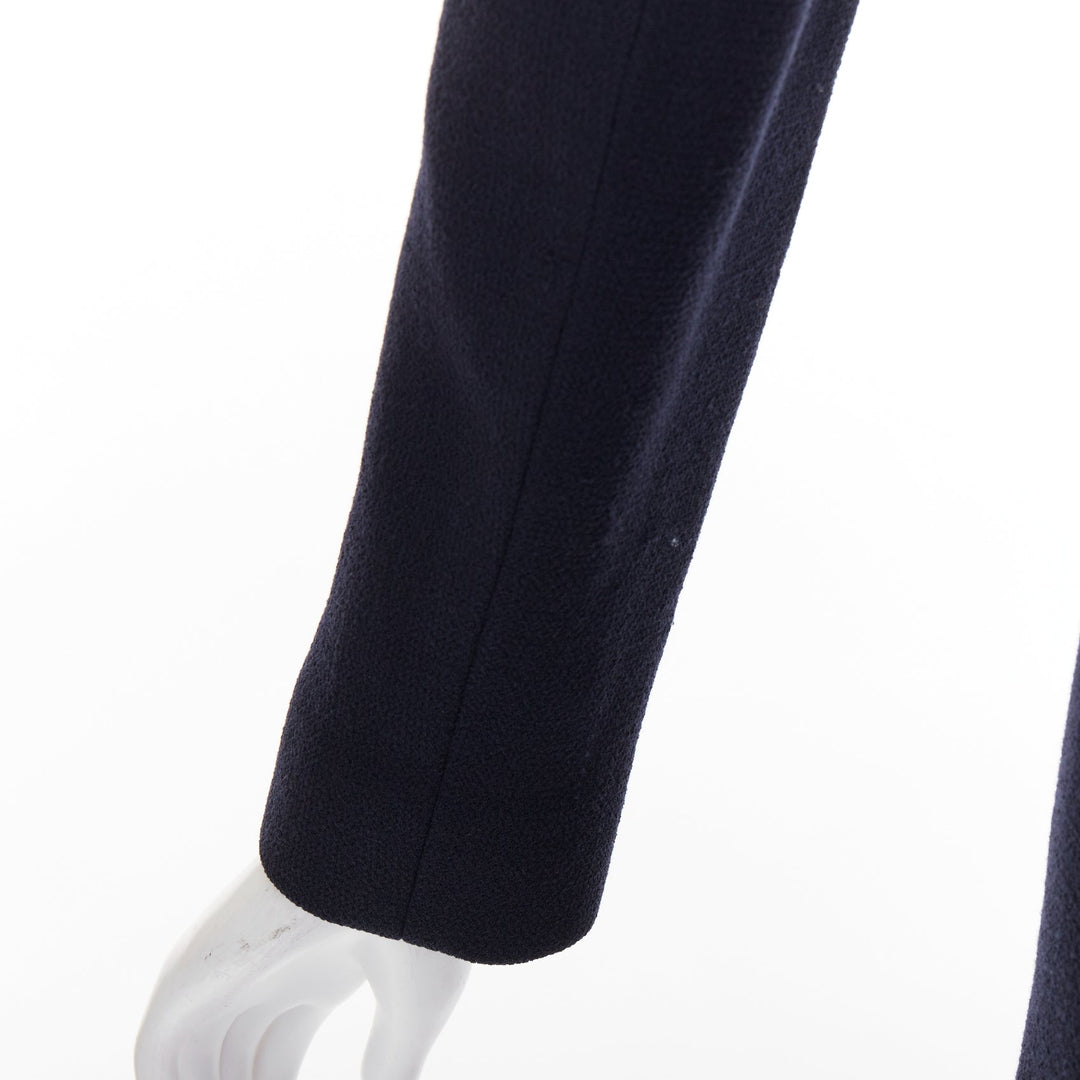 DIOR navy virgin wool silk lined pleated hem belted coat FR36 S