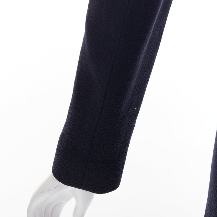 DIOR navy virgin wool silk lined pleated hem belted coat FR36 S