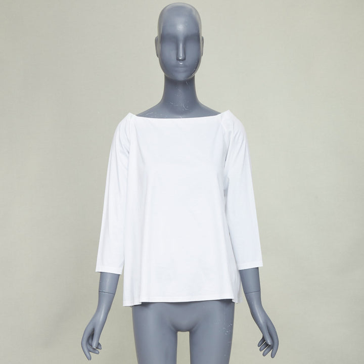 THE ROW Pepper white cotton stand up tape lined bateau neck crop sleeves top XS