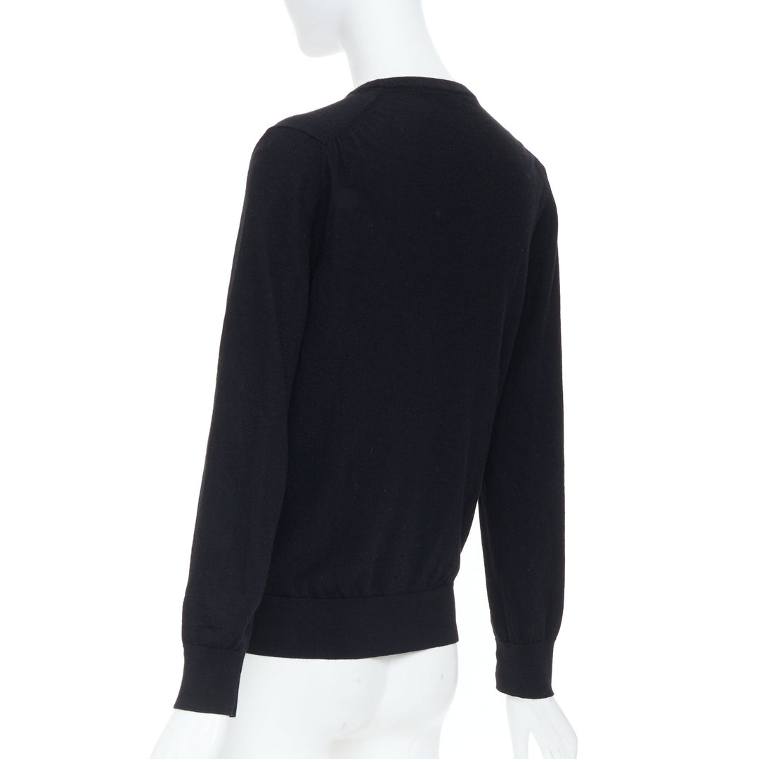 LOEWE JW Anderson black merino wool embroidered anagram logo knit crew sweater S