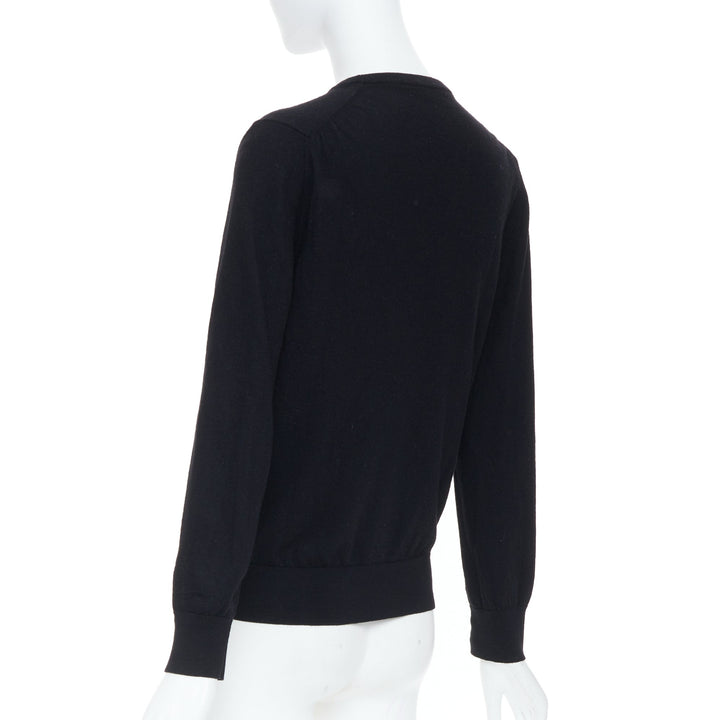 LOEWE JW Anderson black merino wool embroidered anagram logo knit crew sweater S
