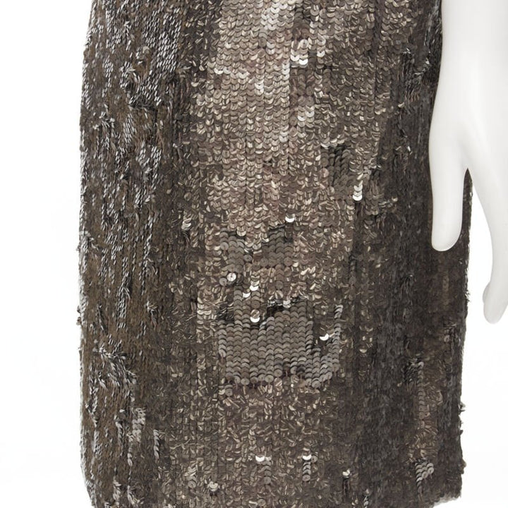 DRIES VAN NOTEN Vintage silver beaded braid neckline silver sequins dress FR40 M