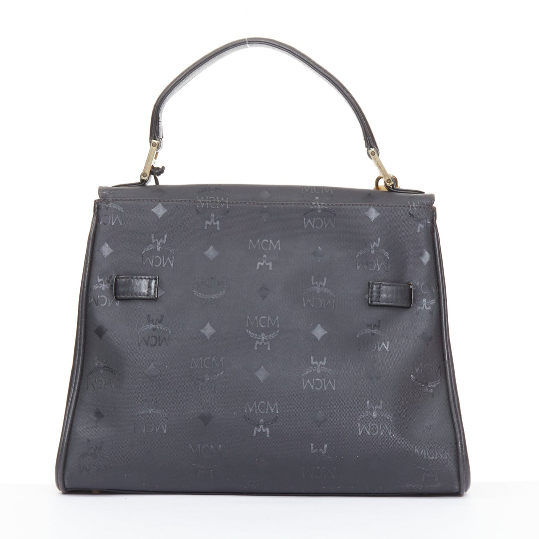 MCM Vintage Kelly black Visetos  monogram nylon leather trim GHW turnlock bag