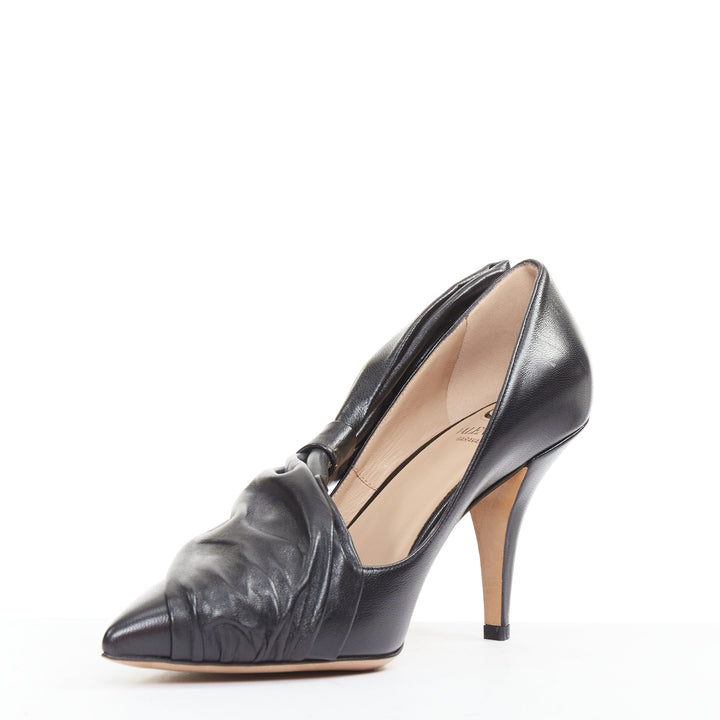VALENTINO black leather oversized bow point toe kitten pumps EU37