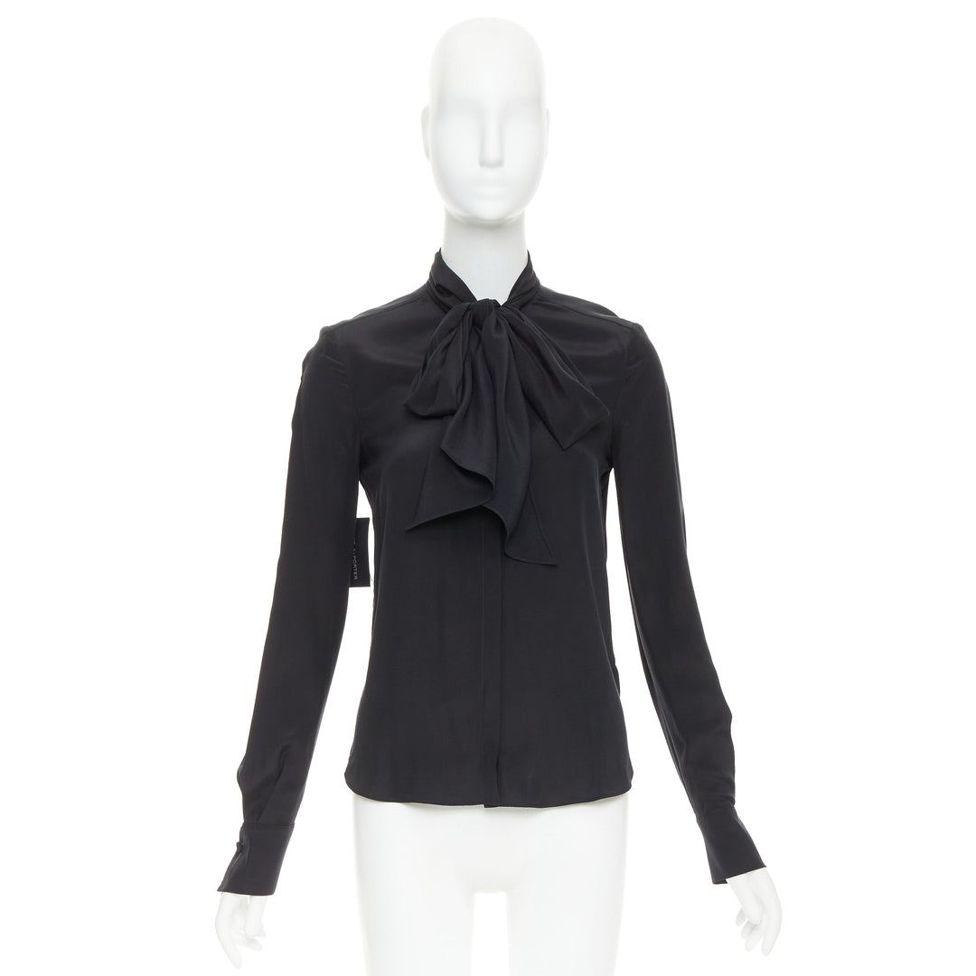 ANOTHER TOMORROW 100% silk black pussybow dress shirt blouse top IT36 XXS