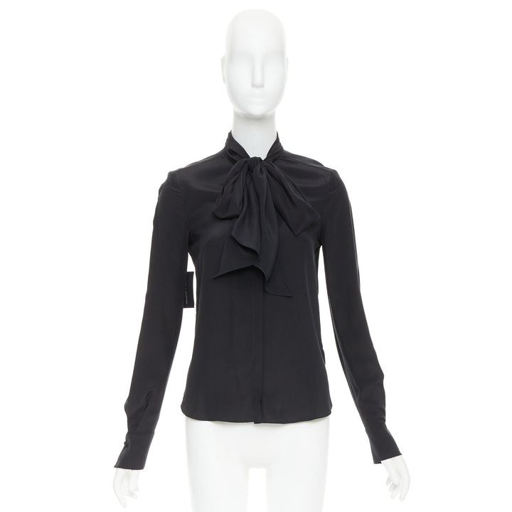 ANOTHER TOMORROW 100% silk black pussybow dress shirt blouse top IT36 XXS