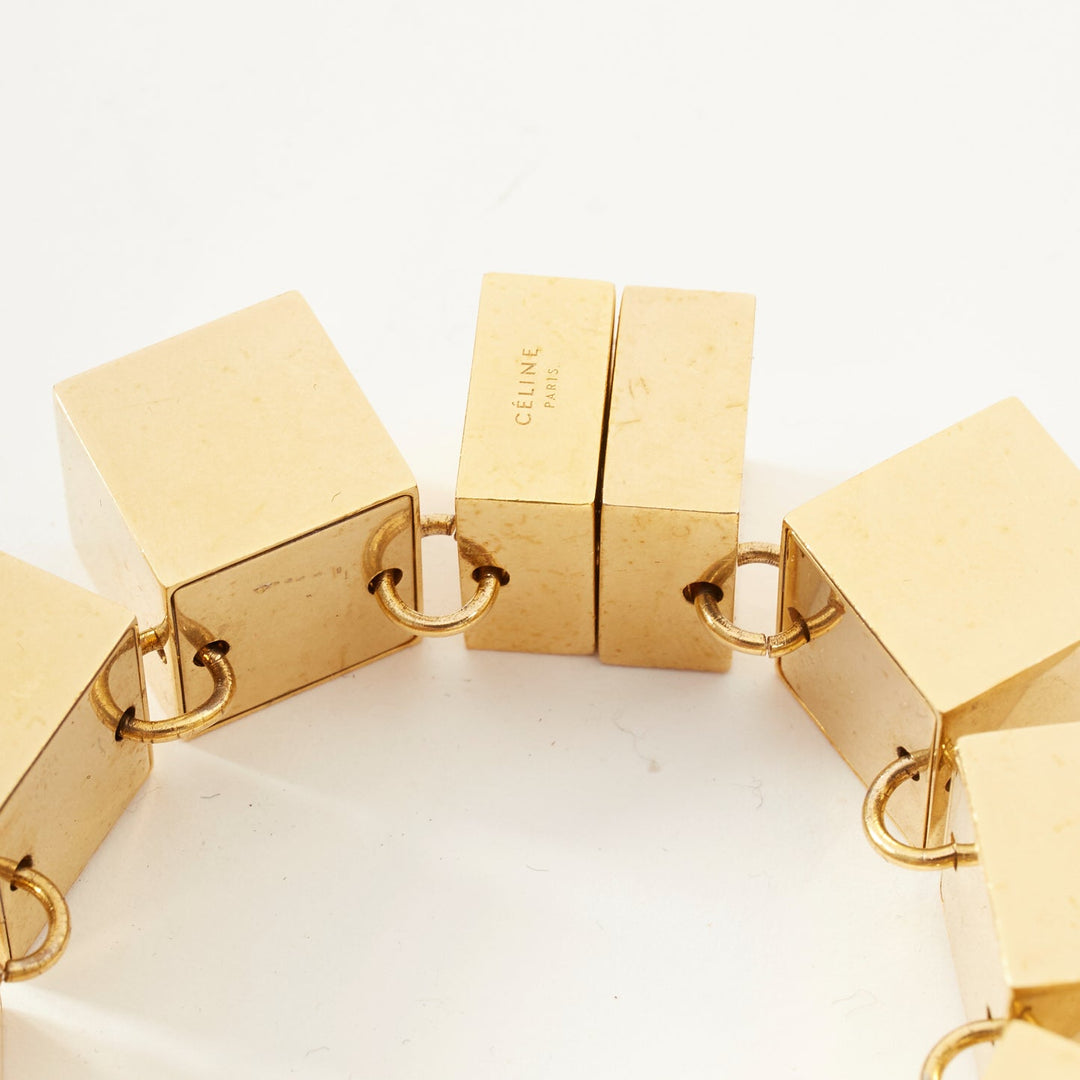 CELINE Phoebe Philo antique gold 3D cube geometric link chain bracelet