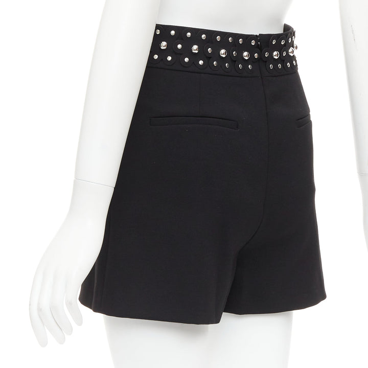 RED VALENTINO silver studded floral laser applique black shorts IT38 XS