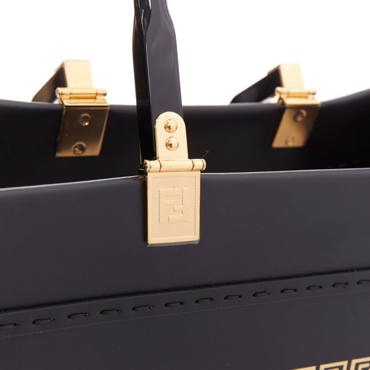FENDI VERSACE 2022 FENDACE Sunshine black gold logo print shopper tote bag
