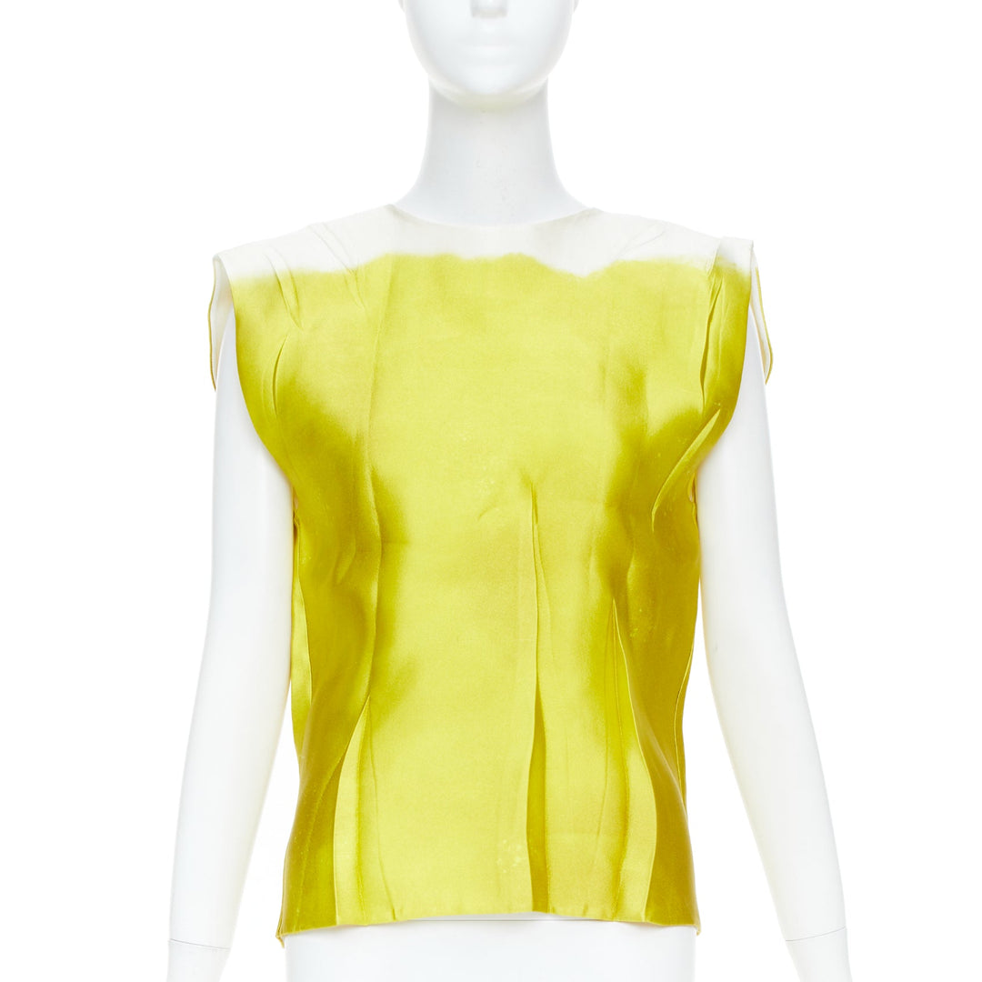 PRADA 2023 Runway yellow printed tie dye open back creased top blouse IT38 XS