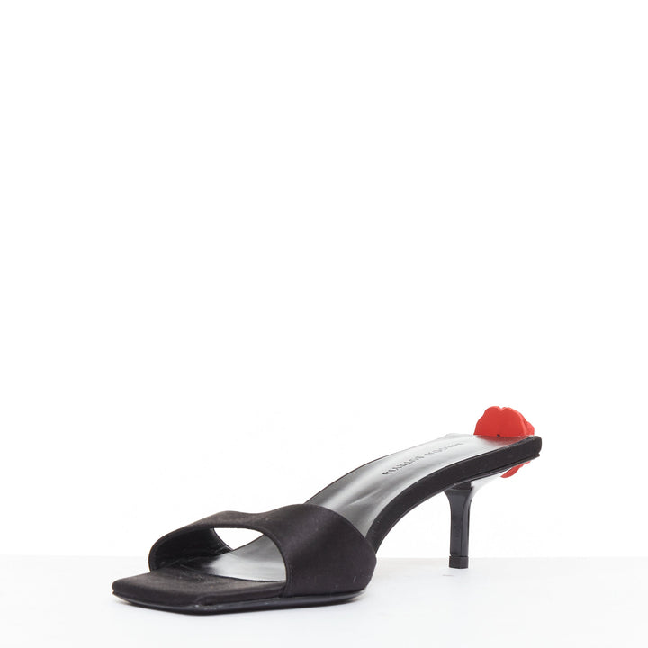 MAGDA BUTRYM red floral black satin embellished mid mule heels EU37.5