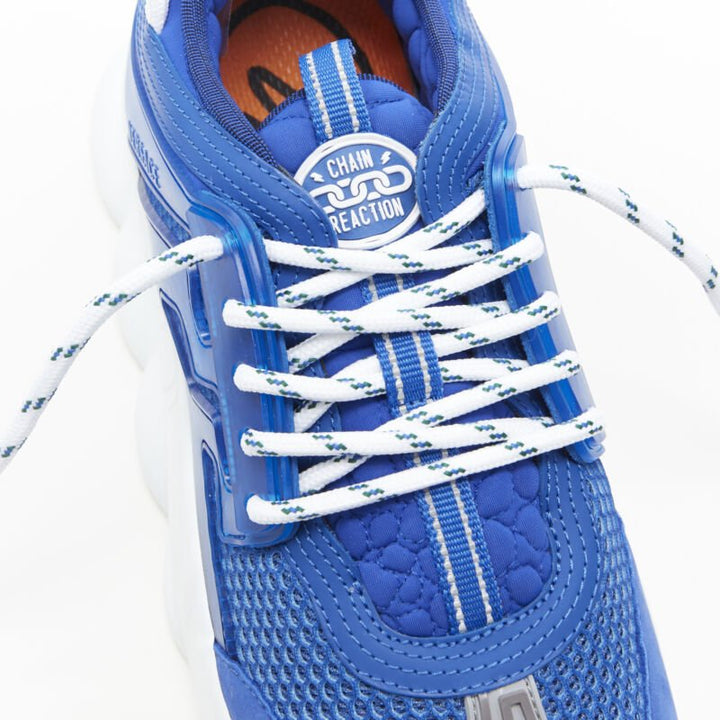 VERSACE Chain Reaction Bluette 2 white mesh suede chunky sneaker EU38 US5