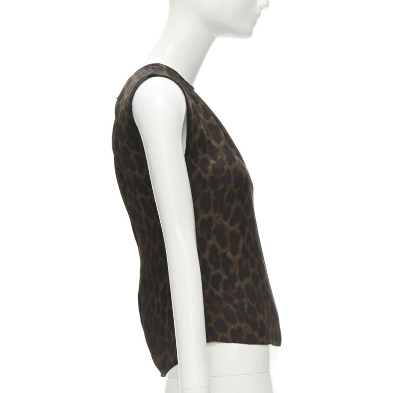 GIAMBATTISTA VALLI silk brown black ombre leopard gathered neck vest IT38 XS