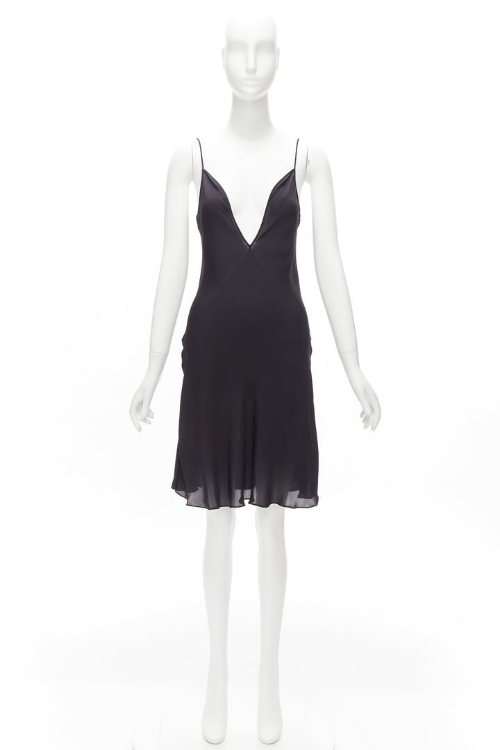 OSCAR DE LA RENTA 2018 100% silk black plunge neck slip dress US0 XS