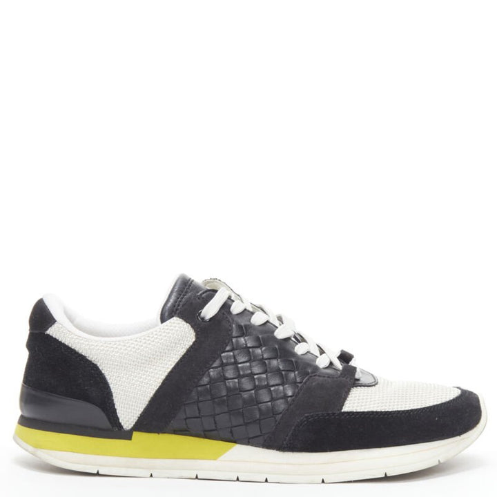 BOTTEGA VENETA black Intrecciato leather white  yellow sole runner sneaker EU41