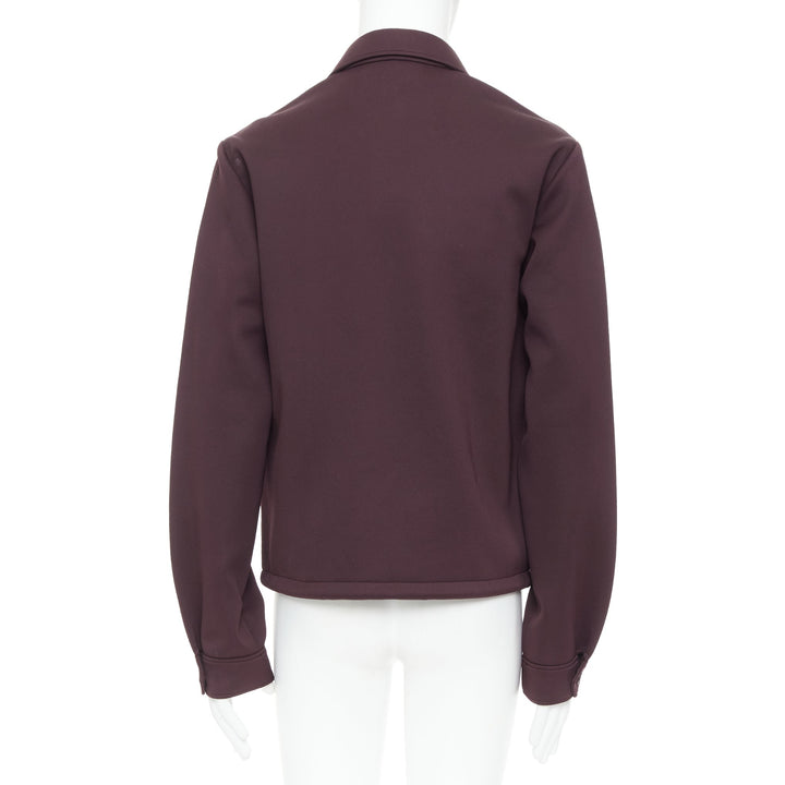 PRADA 2018 burgundy sporty rubber logo zip up collared jacket IT50 L