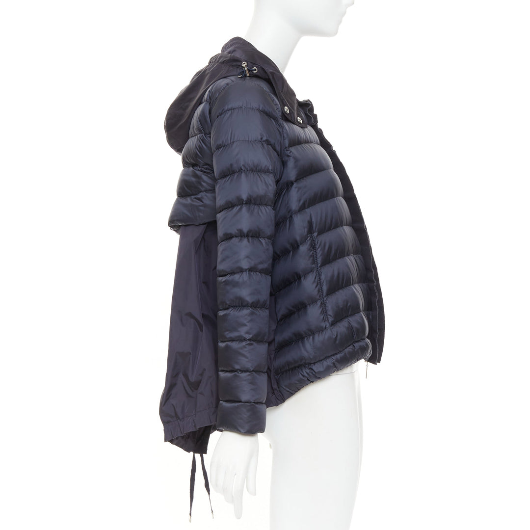 MONCLER Dorothee Guibbotto navy nylon ruffle trim hooded jacket Sz2 M