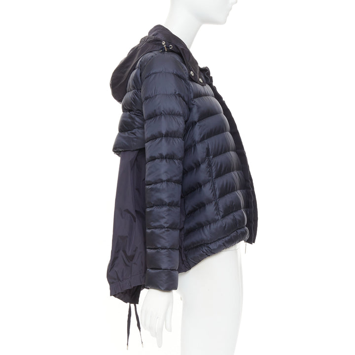 MONCLER Dorothee Guibbotto navy nylon ruffle trim hooded jacket Sz2 M