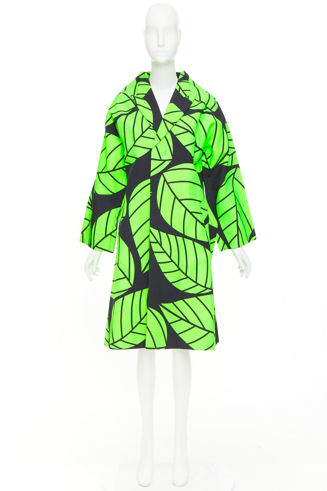 COMME DES GARCONS 2022 black green leaf 2D oversized structured canvas coat S