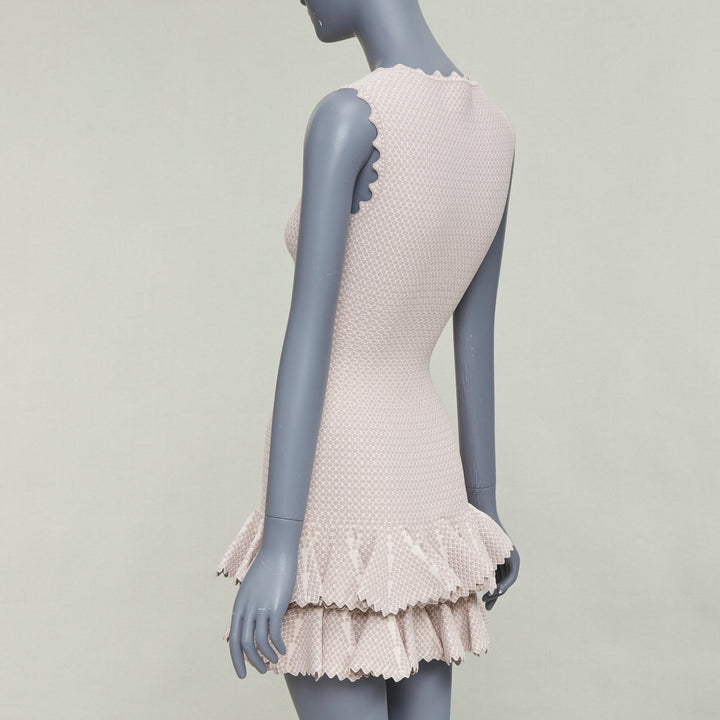 ALAIA  2011 pink beige textured dot weave scalloped ruffle mermaid dress FR36 S