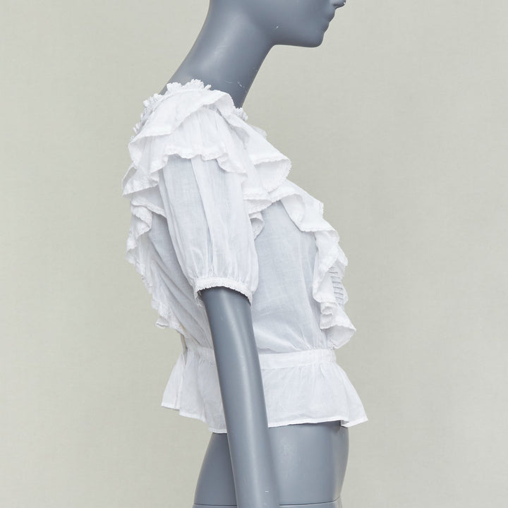 ISABEL MARANT Dentelle white cotton lace trim boho ruffle peasant top FR36 S