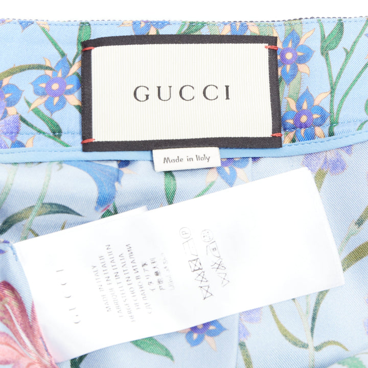 GUCCI 2016 New Flora 100% silk blue bloom pleated skirt IT42 M