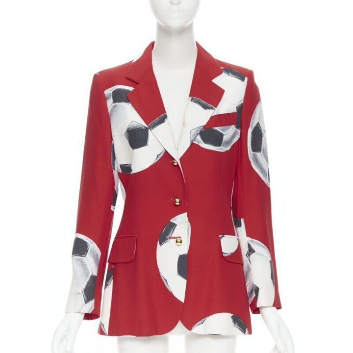 MOSCHINO Cheap Chic red football soccer print gold button blazer jacket IT40