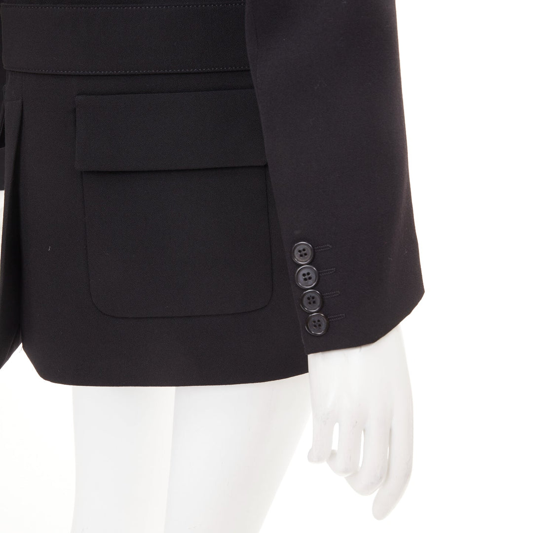 GIVENCHY black wool belted high low tailcoat jacket IT40 S
