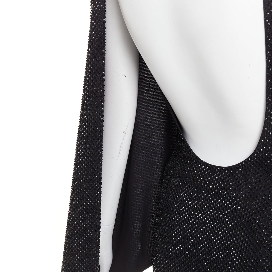ALEXANDRE VAUTHIER black strass crystal embellished asymmetric draped mini dress