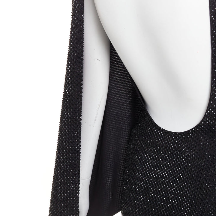 ALEXANDRE VAUTHIER black strass crystal embellished asymmetric draped mini dress