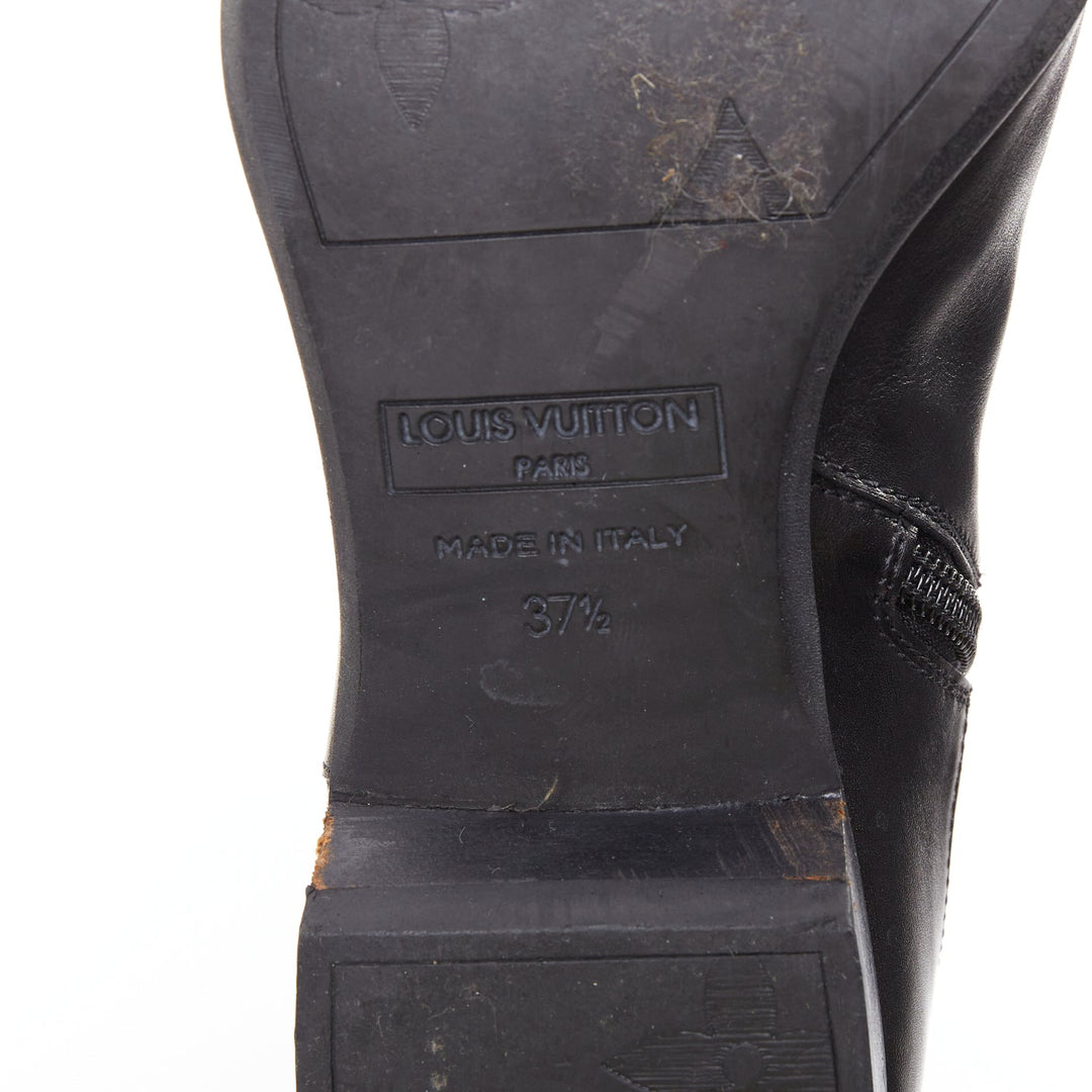 LOUIS VUITTON Mini Lin black monogram canvas saure toe riding boots EU37.5