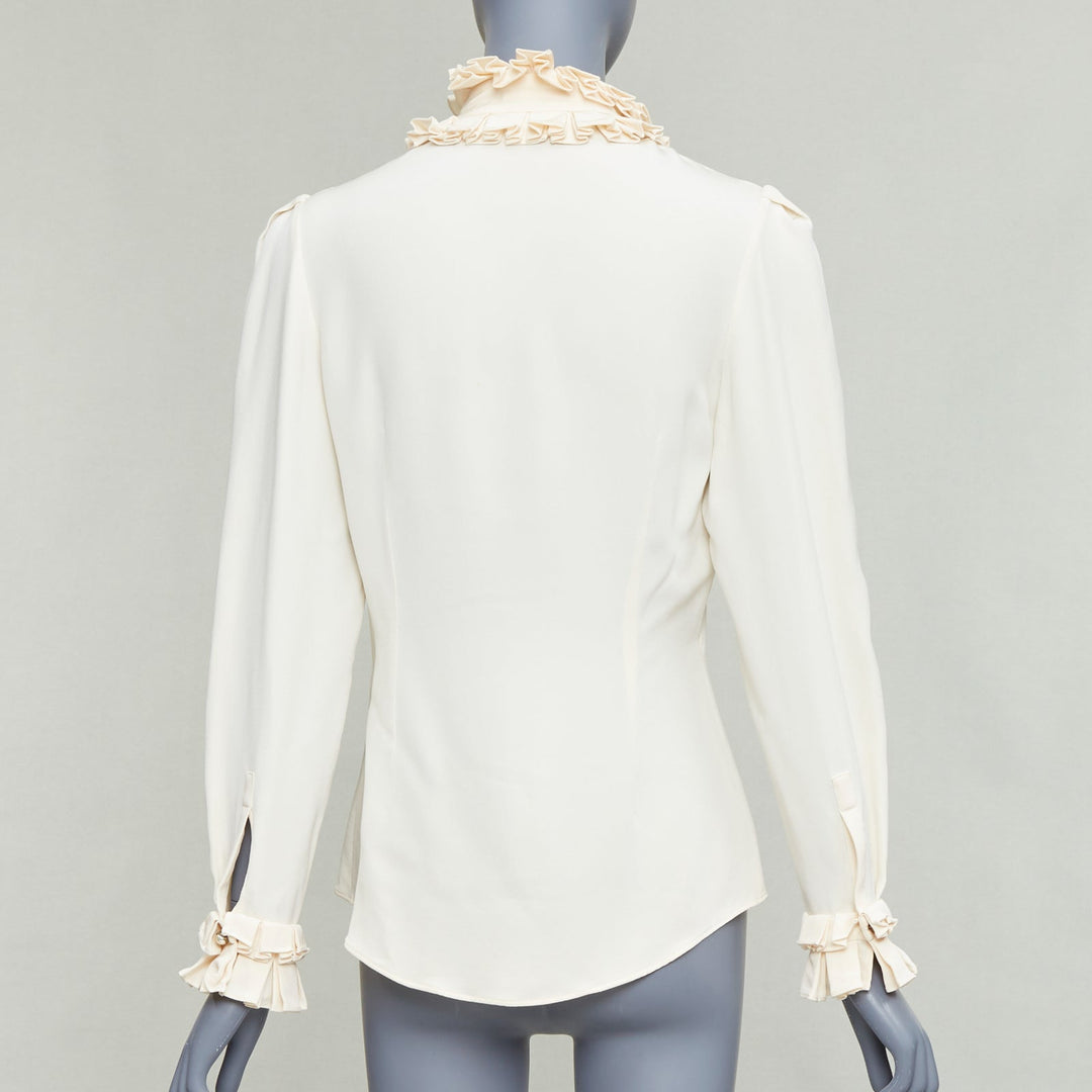 ALEXANDER MCQUEEN 100% silk cream Victorian ruffle collar darted blouse IT38 XS