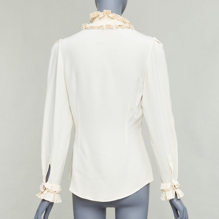 ALEXANDER MCQUEEN 100% silk cream Victorian ruffle collar darted blouse IT38 XS