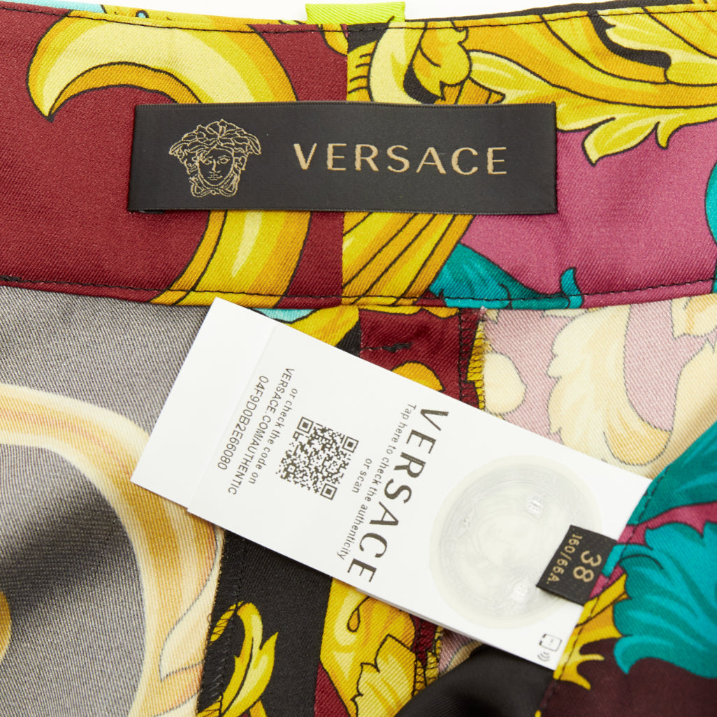 VERSACE cyan burgundy pink baroque print mixed printed high waist shorts IT38 XS